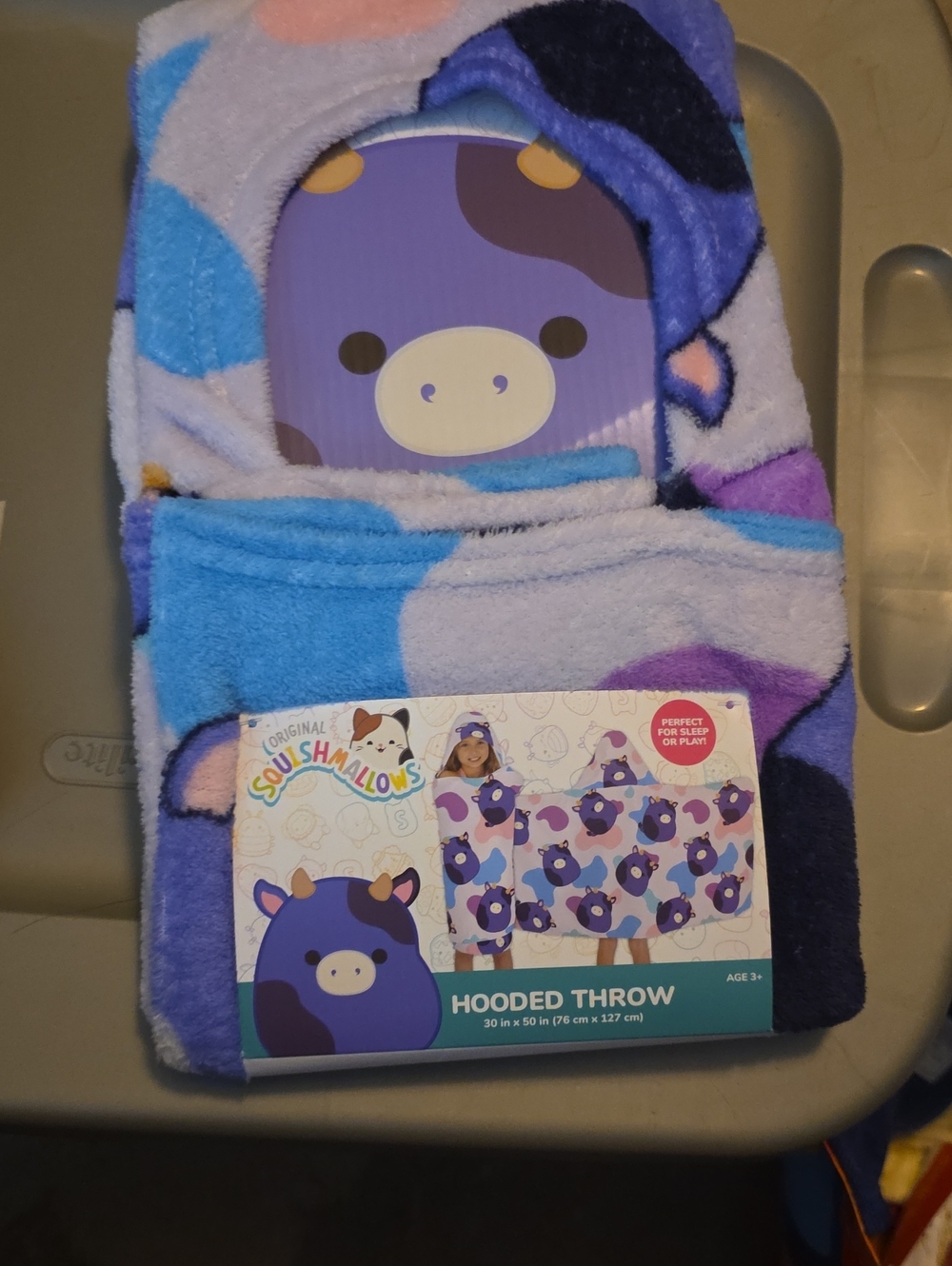 Squishmallows Purple and Blue Cow Hooded Throw